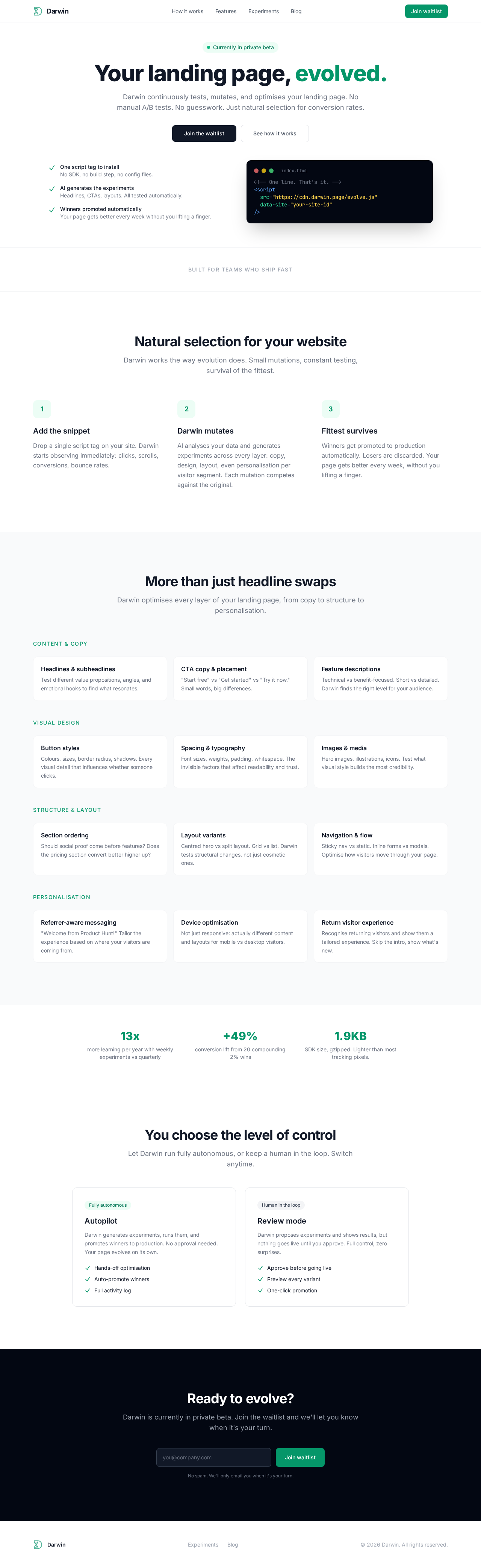 Darwin homepage, day one